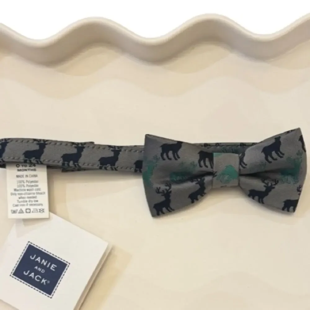 Janie and Jack Gray Elk Print Bow Tie 0-24M